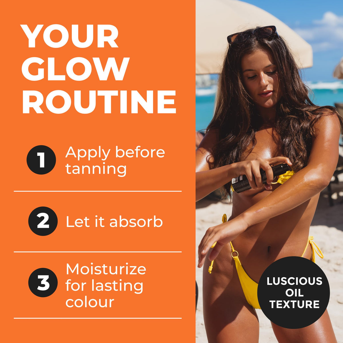 BYROKKO SHINEBROWN used at the beach demonstrating outdoor tanning effectiveness