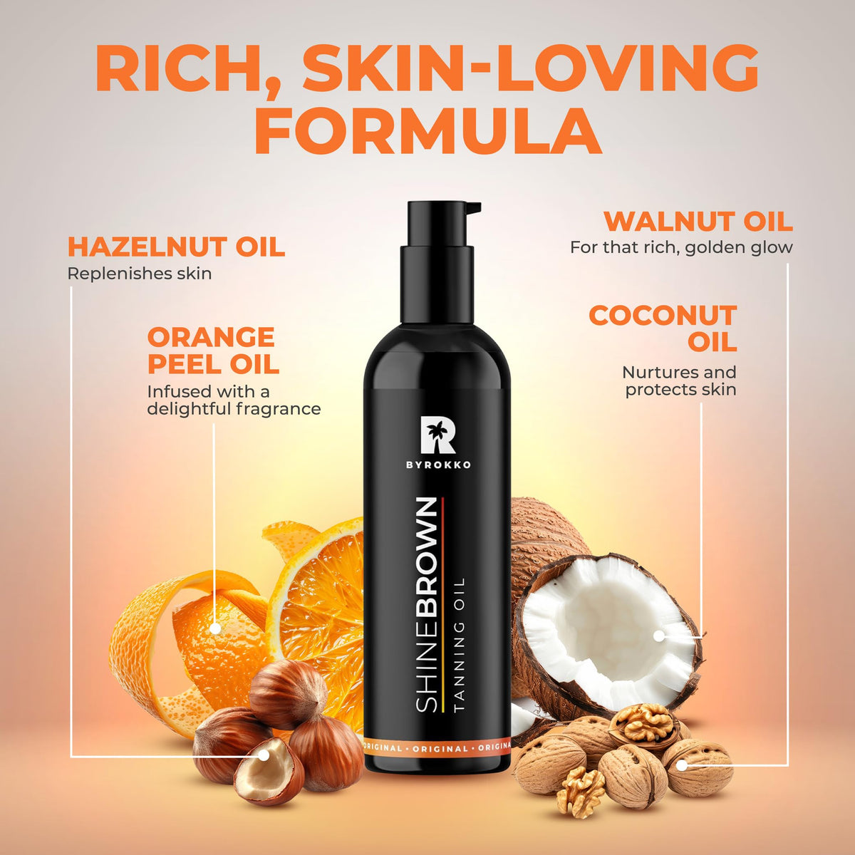 BYROKKO SHINEBROWN oil texture on skin showing smooth spread and glossy finish