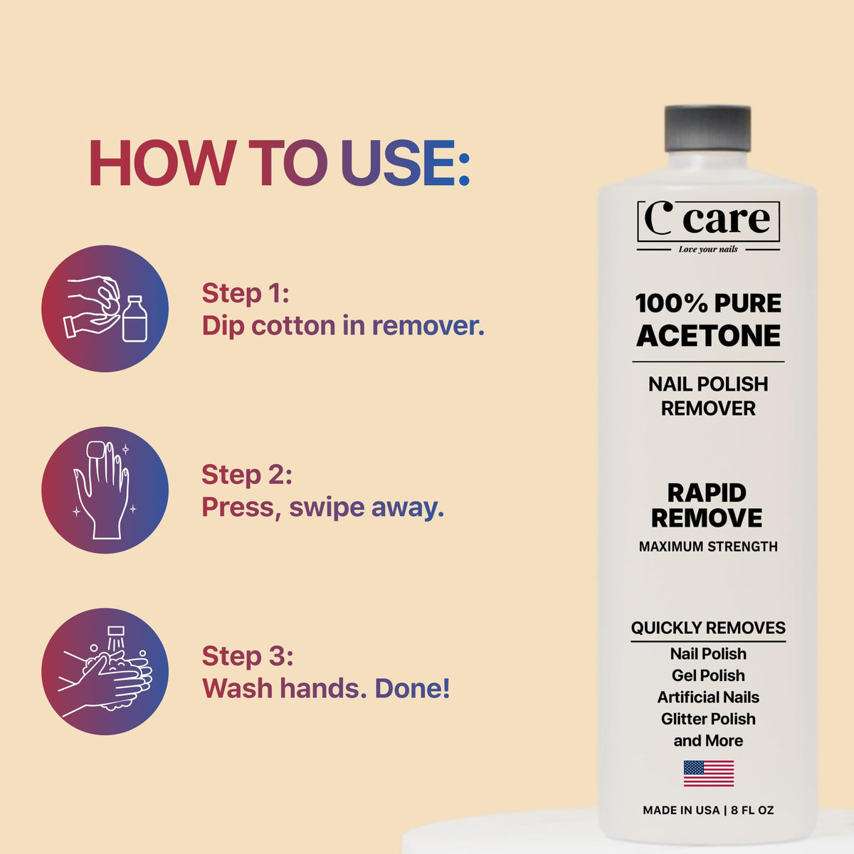 C CARE soak and foil wrap demo removing gel polish quickly and cleanly benefit