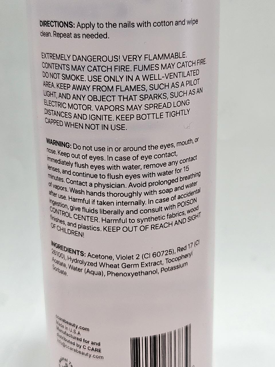 C CARE label close-up highlighting ingredients and professional strength benefit