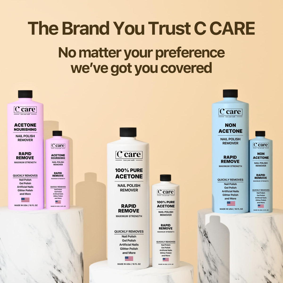 C CARE label and ingredient panel close-up showing nourishing components for nail care