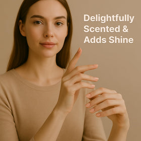 C CARE sweet almond ingredient display, natural nutrients supporting healthier cuticles