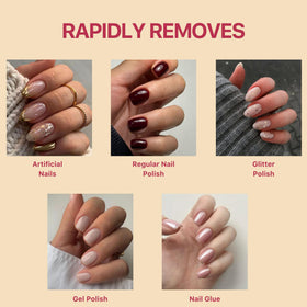 C CARE pouring remover onto cotton pad demonstrating fast removal benefit