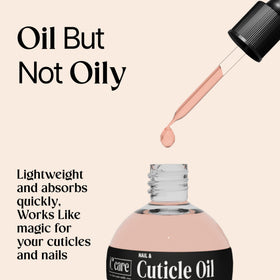 C CARE bottle staged with vanilla pods, relaxing aromatherapy fragrance during nail care