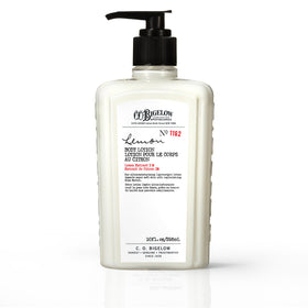 C. O. Bigelow front bottle view showing lemon lotion and hydration benefit
