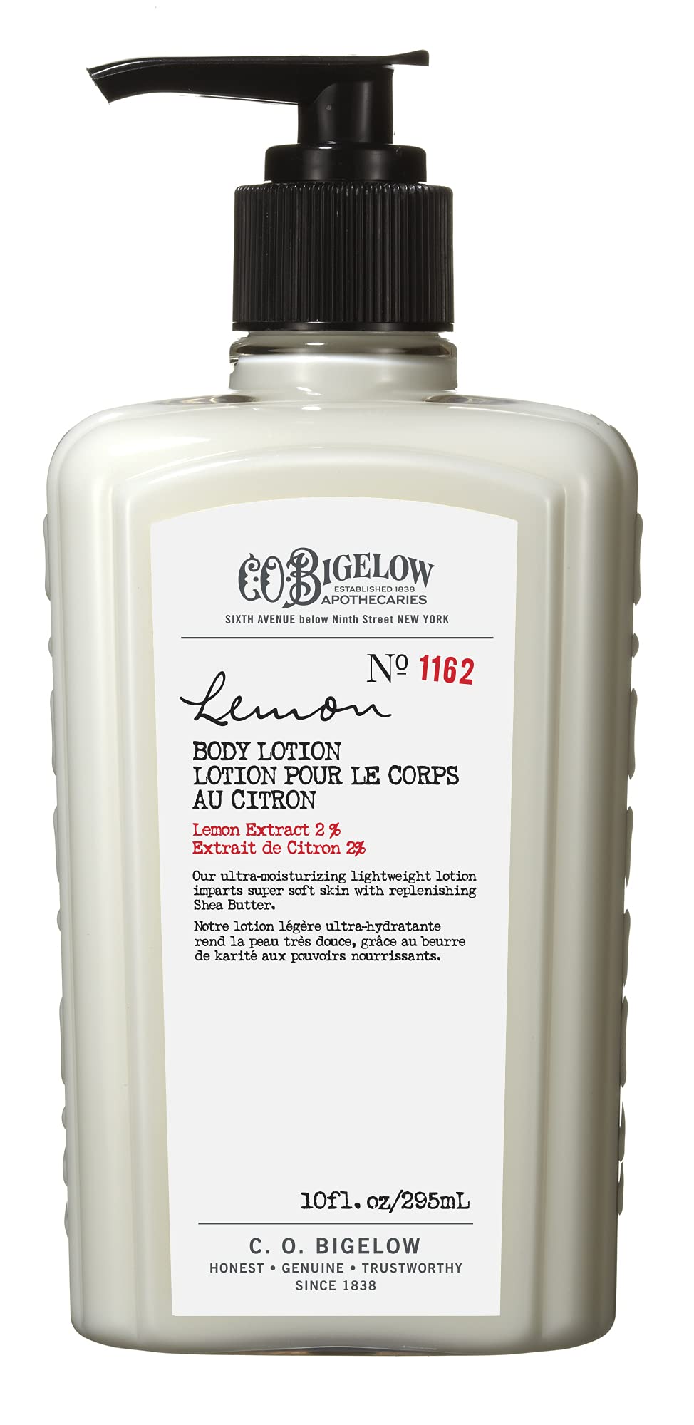 C. O. Bigelow ingredient label highlighting shea butter and lemon extract