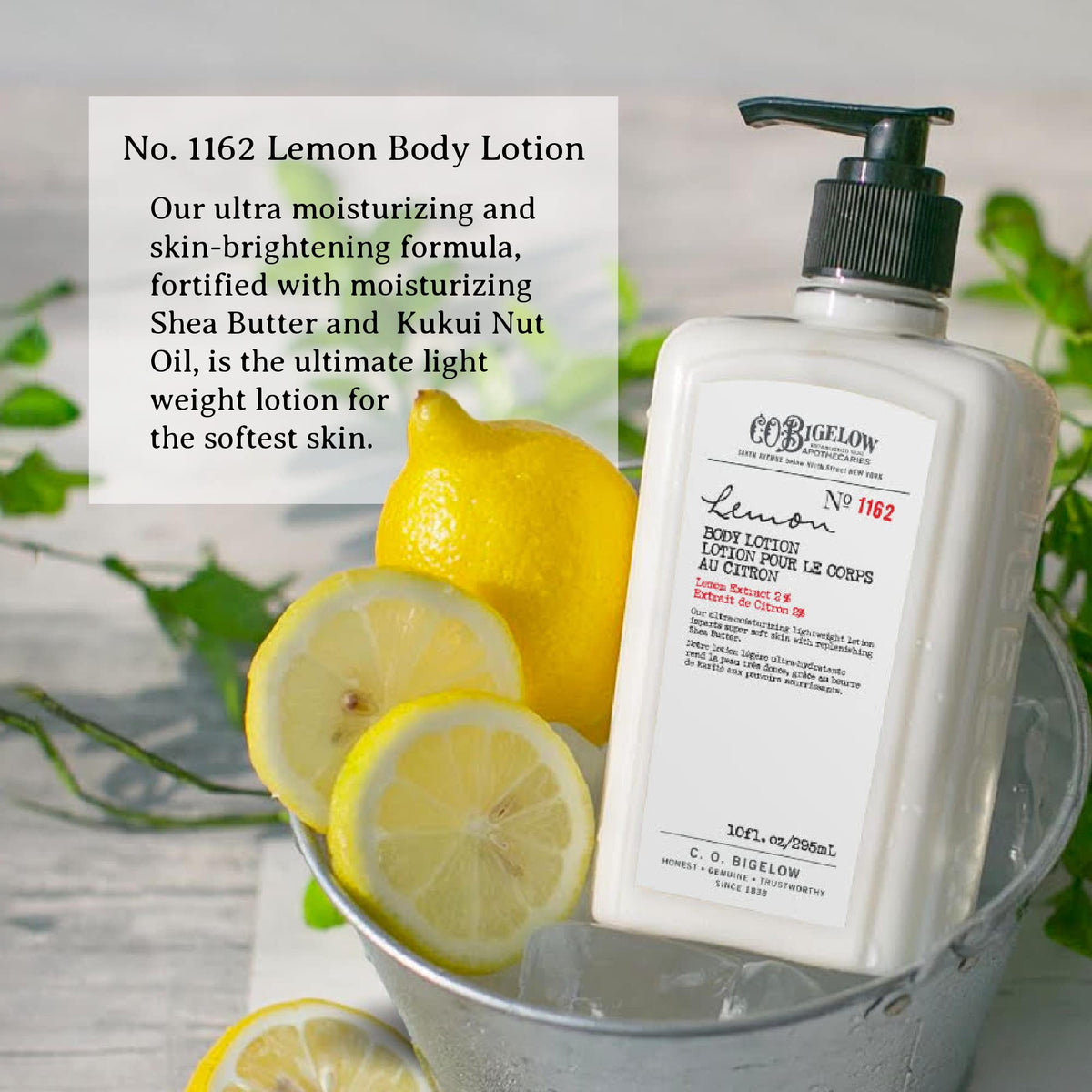 C. O. Bigelow pump dispensing lotion for quick, no-mess application