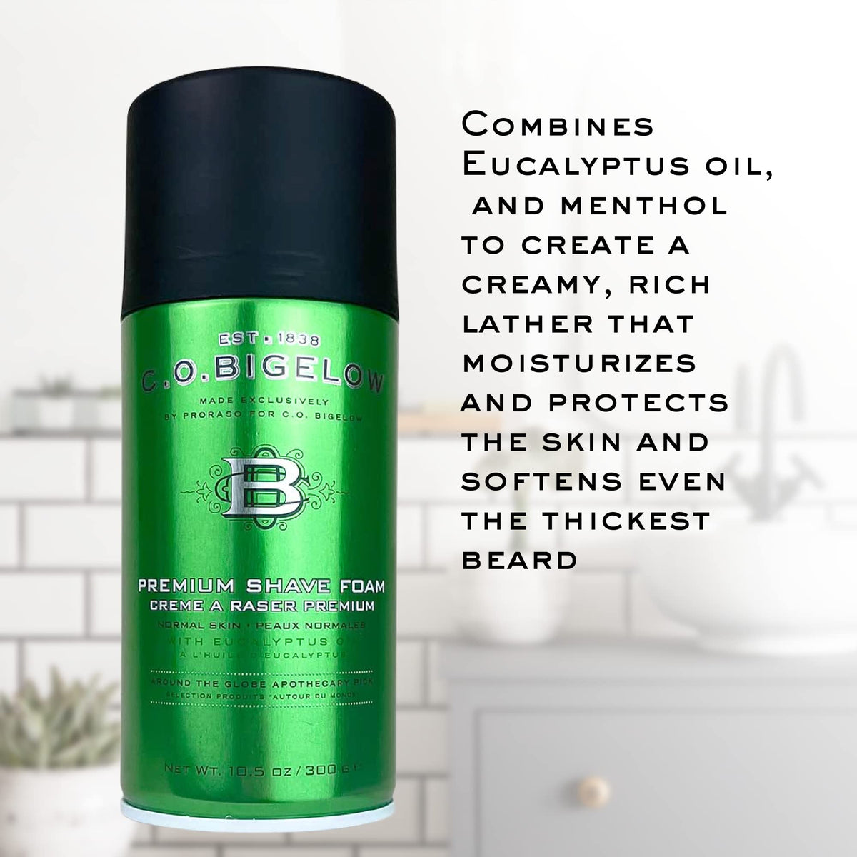 C. O. Bigelow shaving foam whipped with brush for a protective cushion