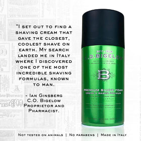 C. O. Bigelow on bathroom shelf suggesting everyday grooming confidence