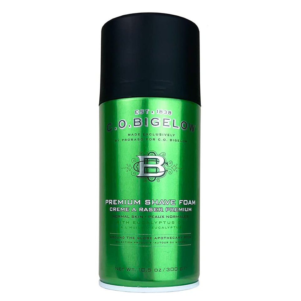 C. O. Bigelow front can showing label and benefit for smooth shaves
