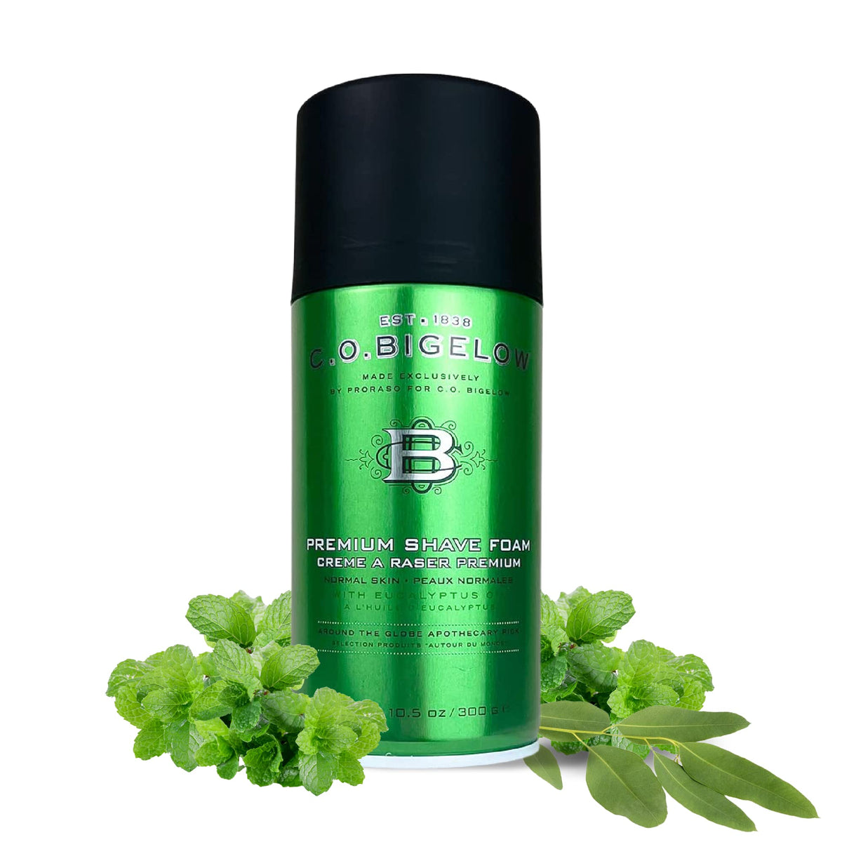 C. O. Bigelow can beside razor showing 5.2 oz travel-friendly convenience
