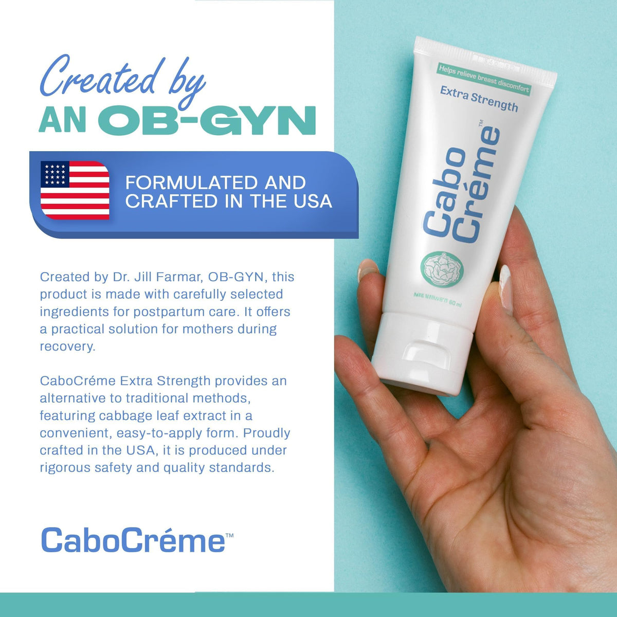 Cabocreme label showing active ingredients for effective engorgement support