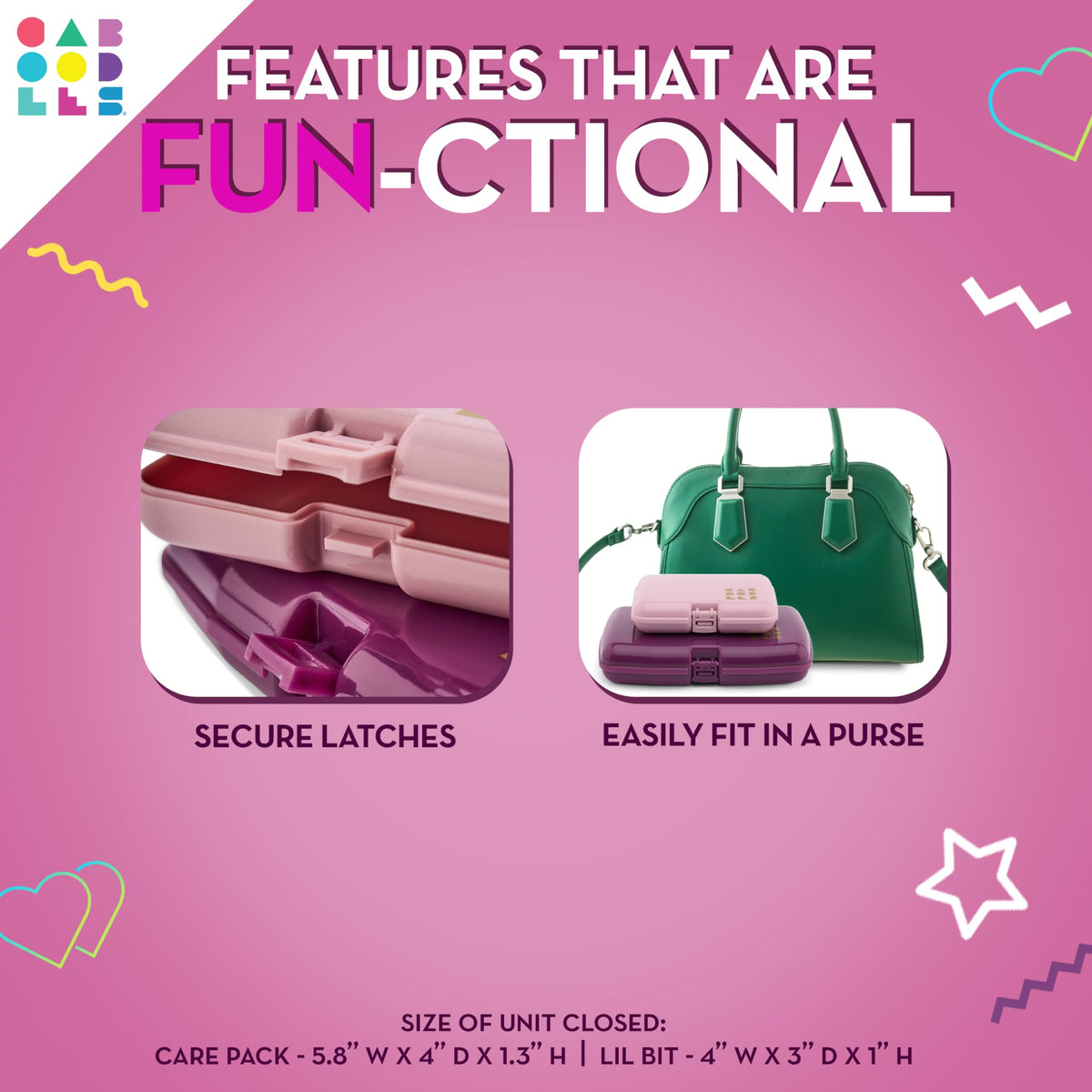 Caboodles close-up of snap-tight latch demonstrating secure closure for travel
