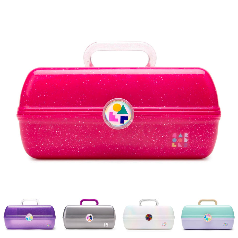 Caboodles deep pink sparkle front packaging showing vibrant finish and portability benefit