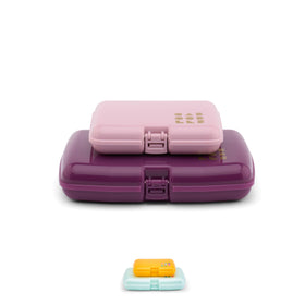 Caboodles front view of pink and violet cases showing compact design and portability