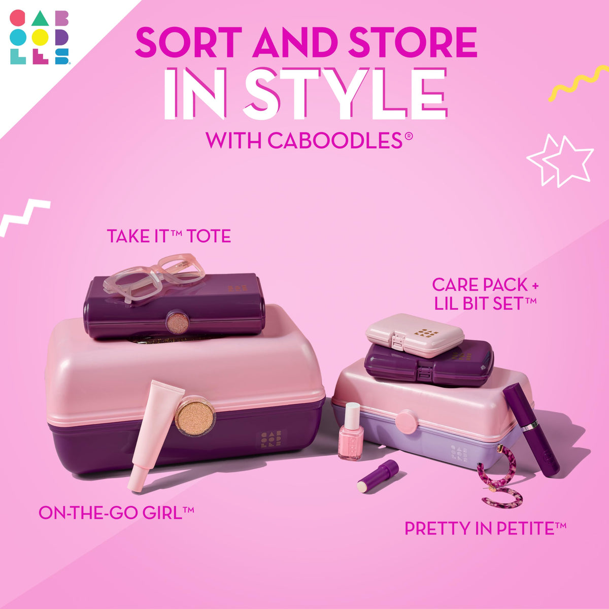 Caboodles case inside backpack demonstrating portability and convenience