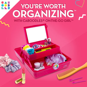 Caboodles open top view with tray and mirror for quick touch-ups benefit