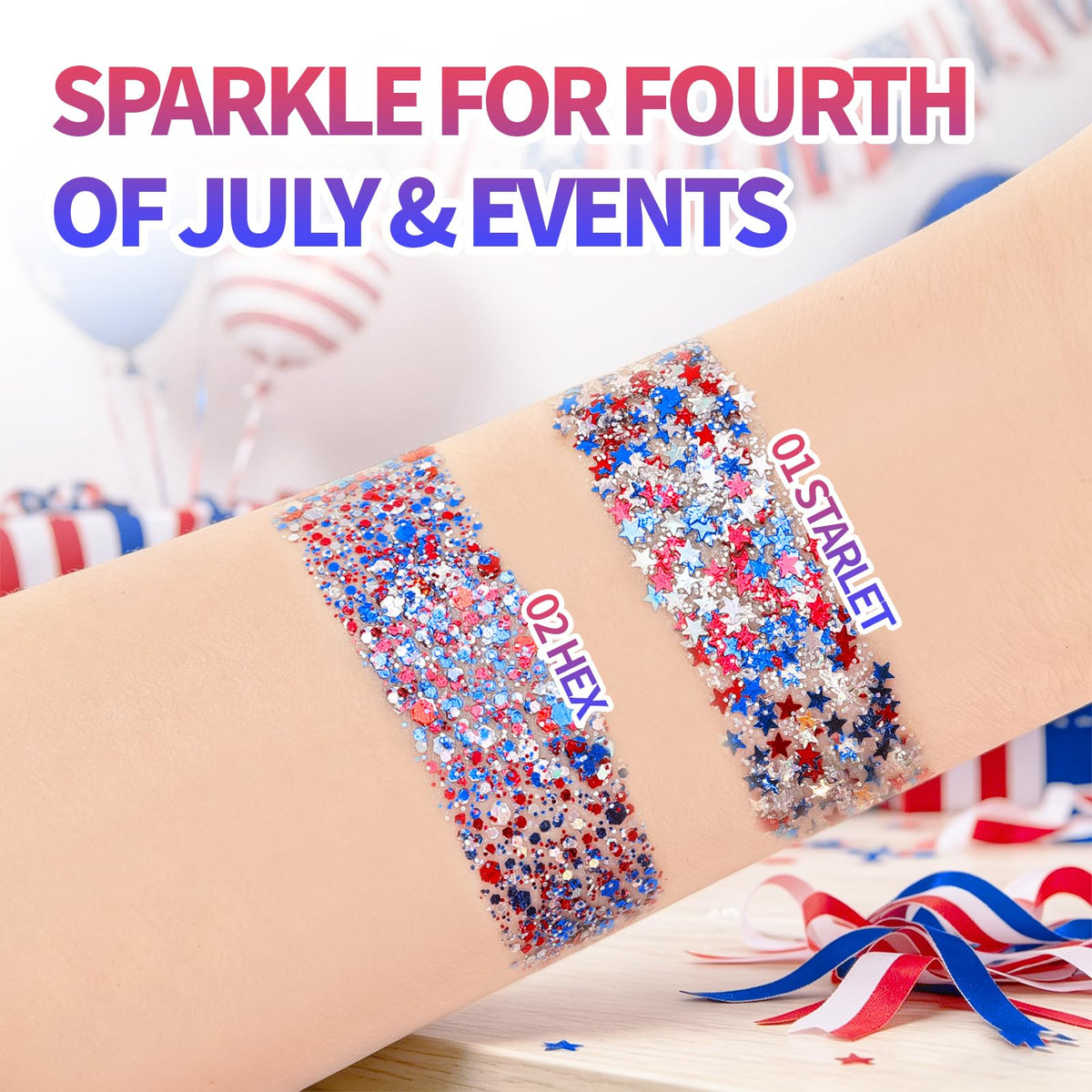 CAHOTO used as hair streak showing pop of color and long-lasting festive shimmer