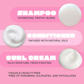 Cake Beauty applied to wet curls being scrunched — defines and reduces frizz while styling