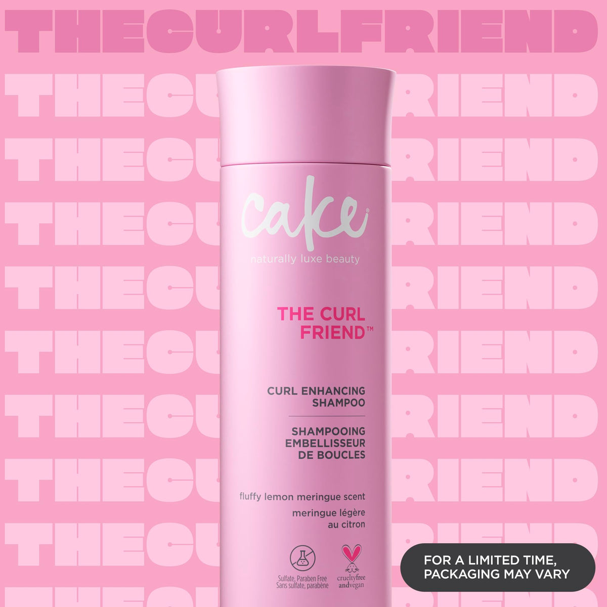 Close-up of Cake Beauty label and pump highlighting ingredient transparency