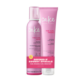 Cake Beauty front packaging of curl cream and mousse showing clean ingredients and benefits