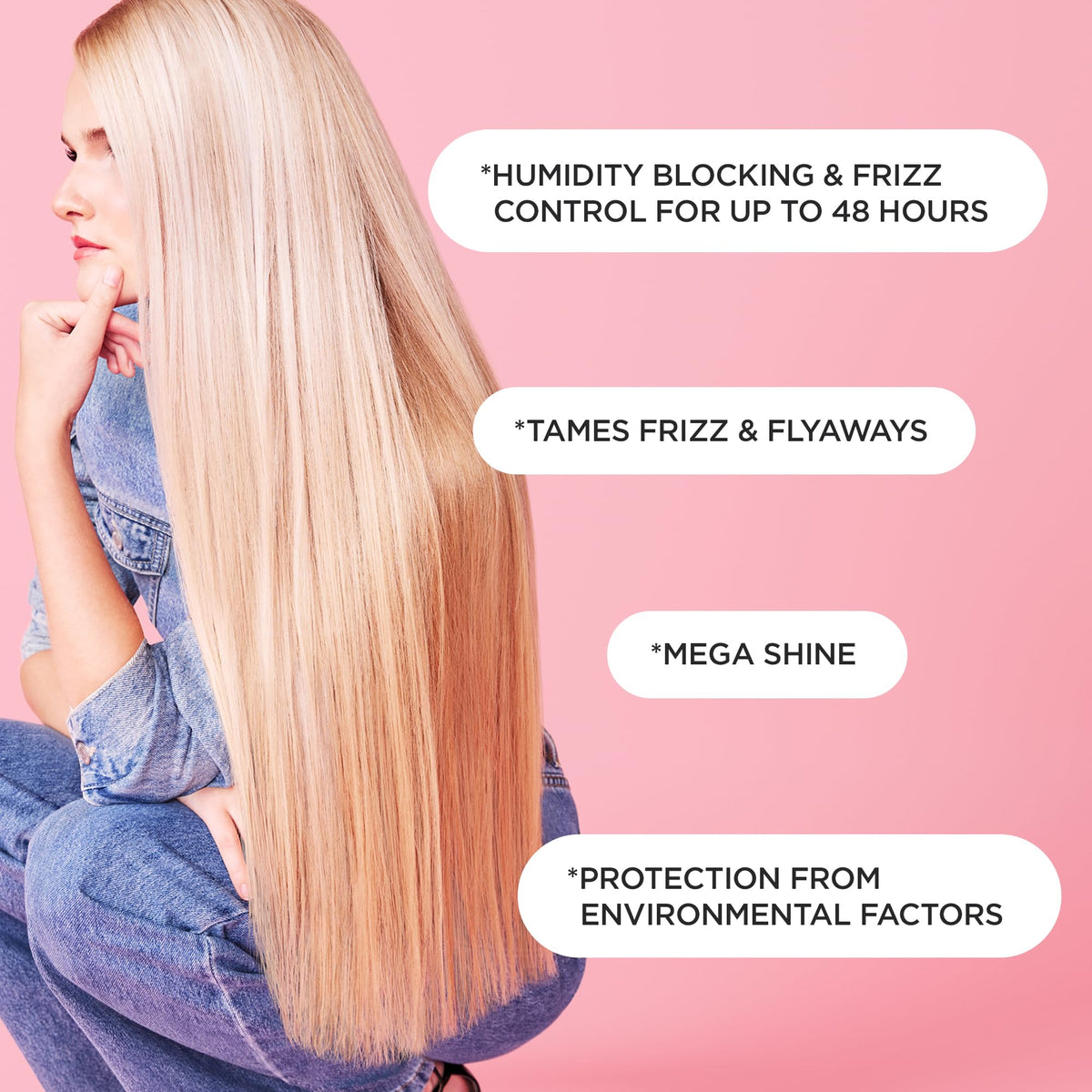 Cake Beauty mist texture visible in air highlighting lightweight finish for glossy hair