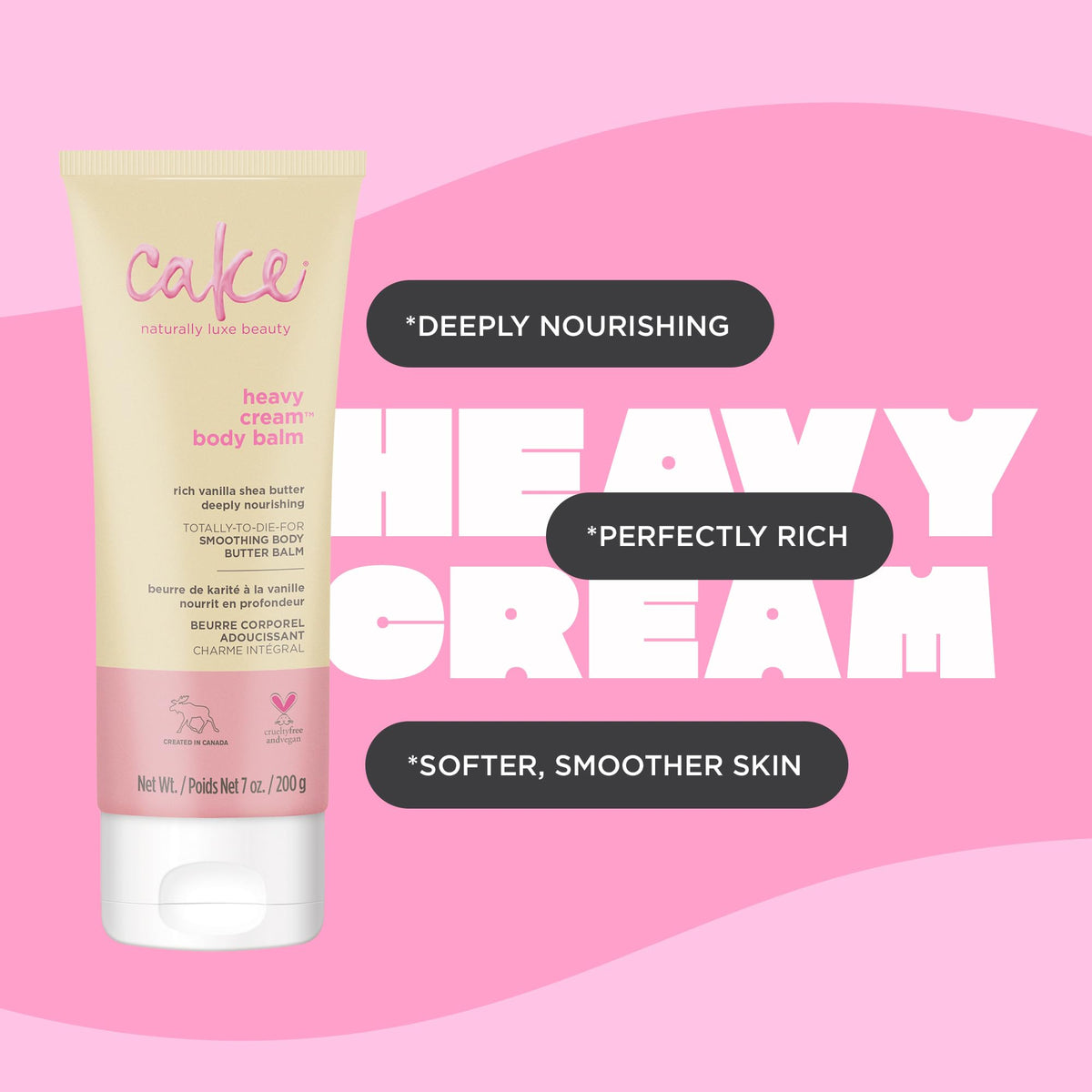 Cake Beauty 7 oz bottle next to hand to show portable size benefit