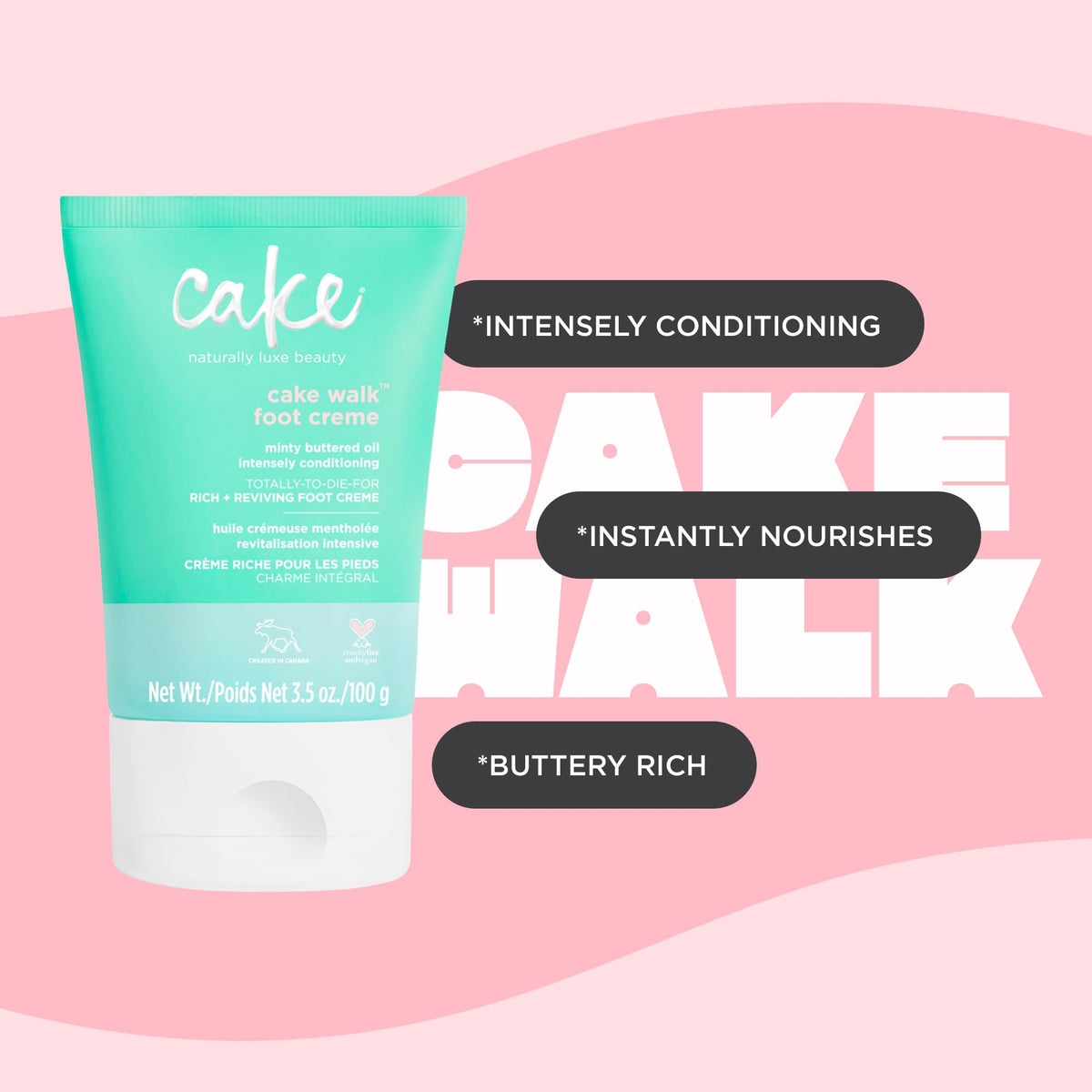 Cake Beauty application on foot demonstrating easy massage and absorption