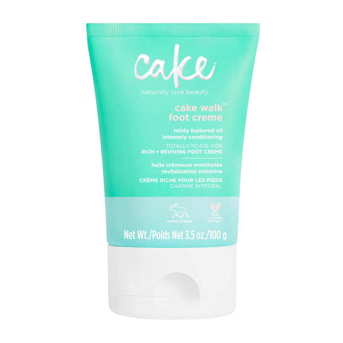 Cake Beauty front packaging view shows tube and cooling foot relief