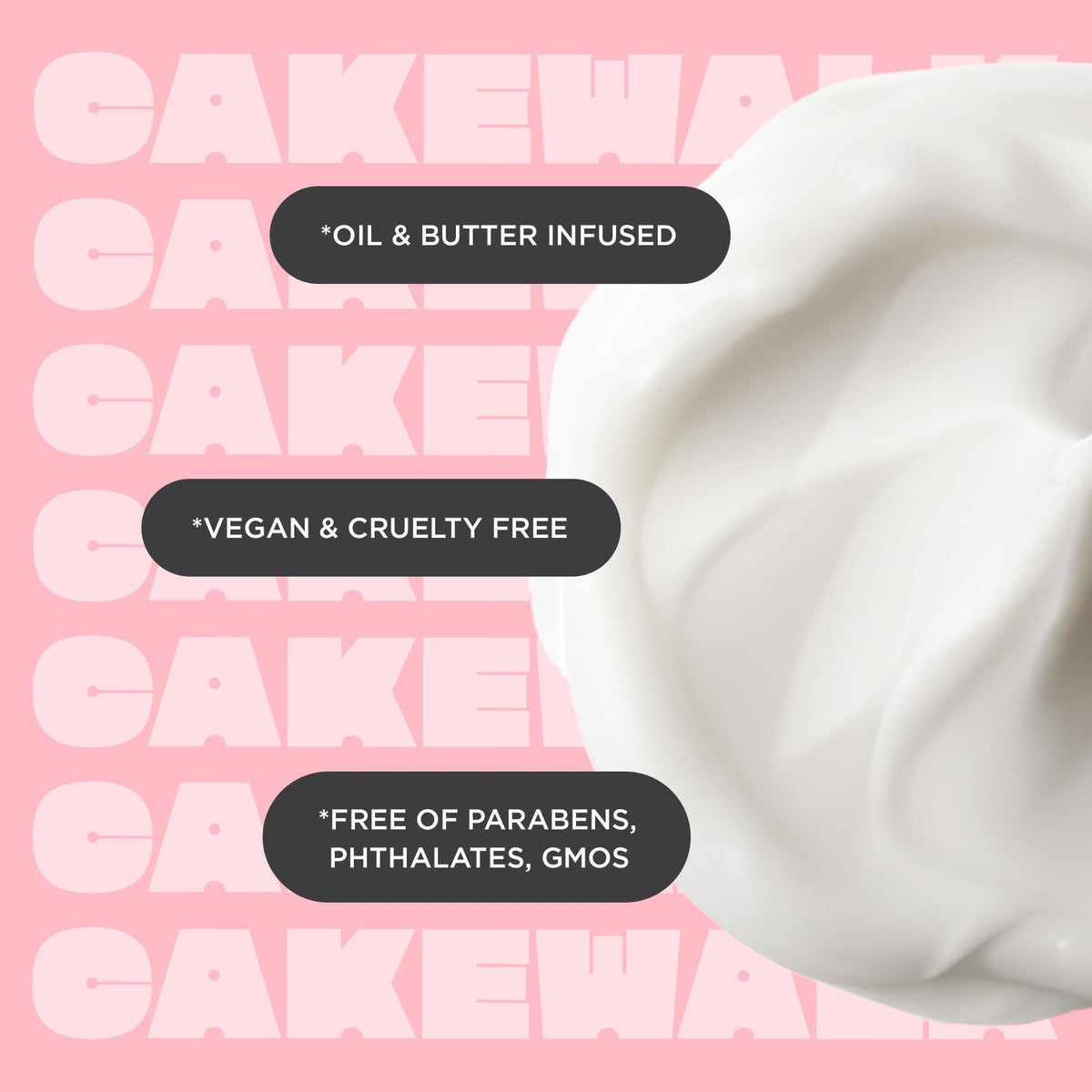 Cake Beauty ingredients flatlay with cocoa butter and mint for nourishment