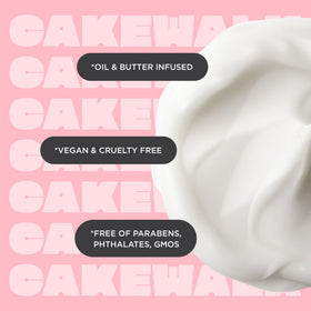 Cake Beauty ingredients flatlay with cocoa butter and mint for nourishment