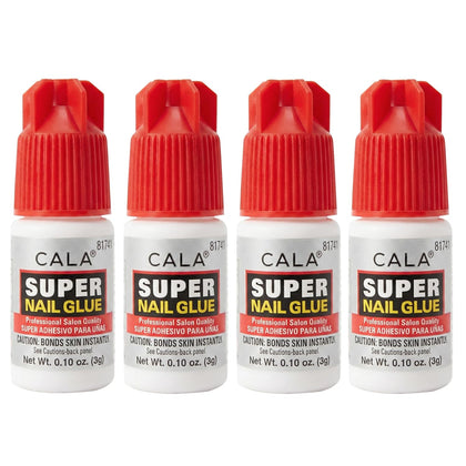 CALA front packaging showing four nail glue bottles and clear labeling for reliability