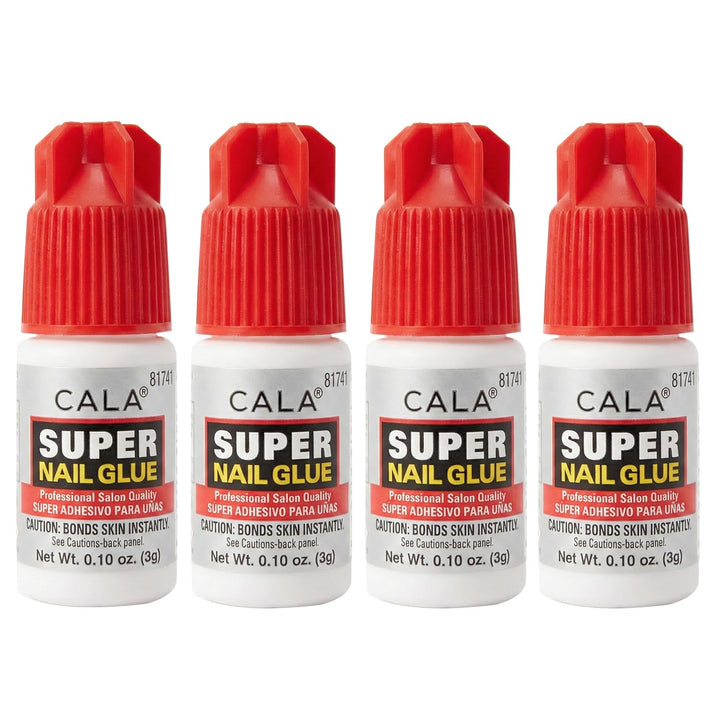 CALA front packaging showing four nail glue bottles and clear labeling for reliability