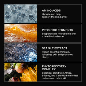 Caldera + Lab ingredient flatlay with glacial silt and botanicals for natural benefits