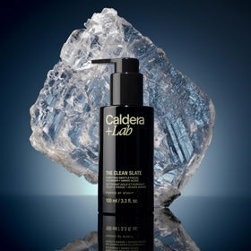 Caldera + Lab foam being poured into a hand showing lightweight, hydrating lather