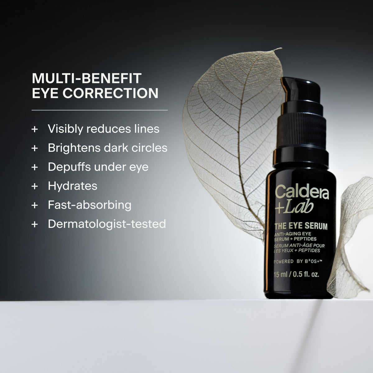 Caldera + Lab pump dispensing serum illustrating easy, controlled application