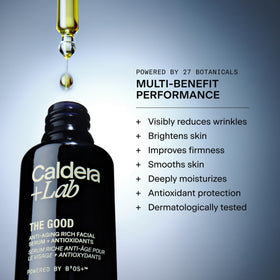 Caldera + Lab The Good serum dropper dispensing for overnight firming benefits