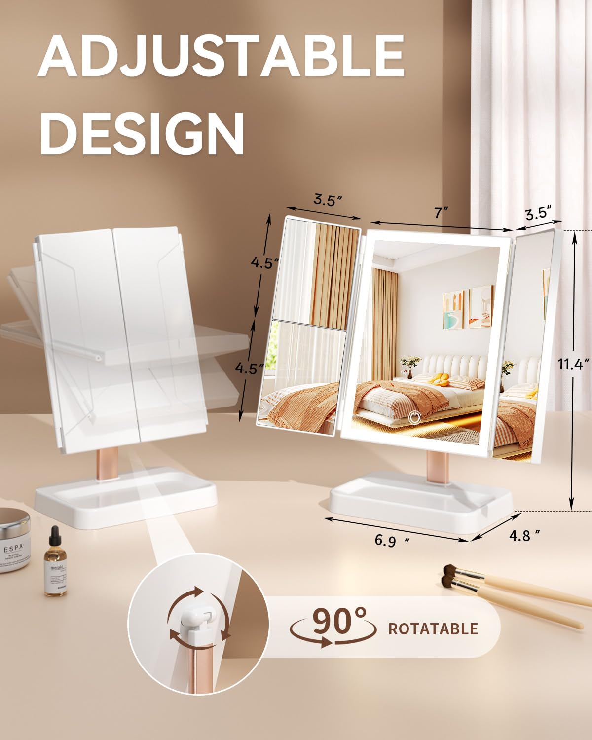 CALEPOP folded compact storage on dresser, saves space and packs easily