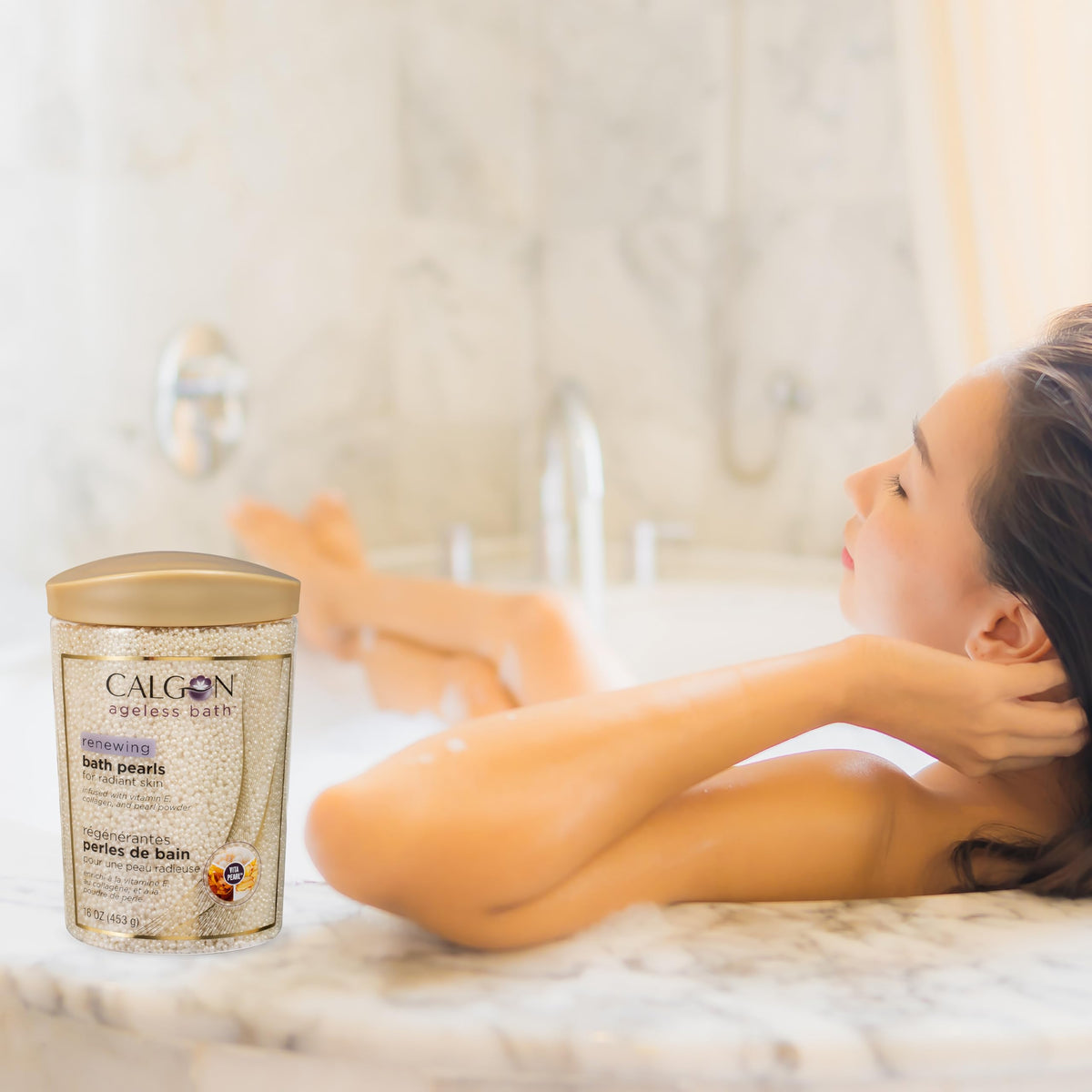 Calgon label detail listing Vita-Pearl ingredients for ingredient clarity
