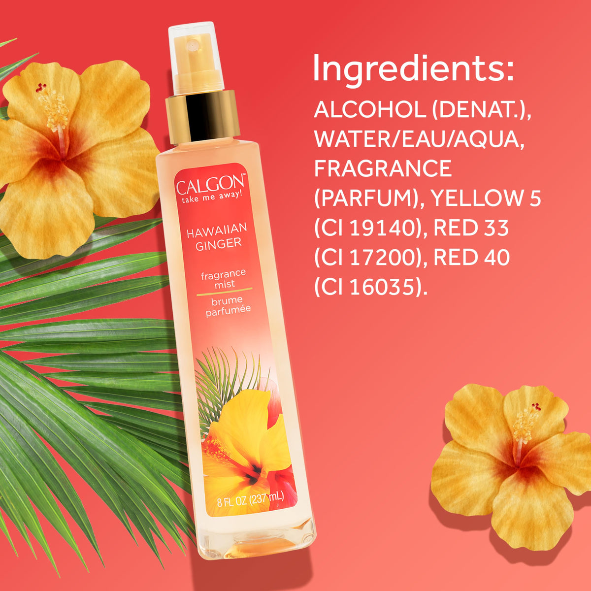 Calgon label and cap close-up showing ingredient-free claims and gentle formula benefit