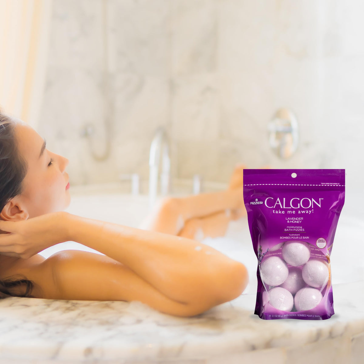 Calgon label and ingredient panel detail showing Vitamin E inclusion