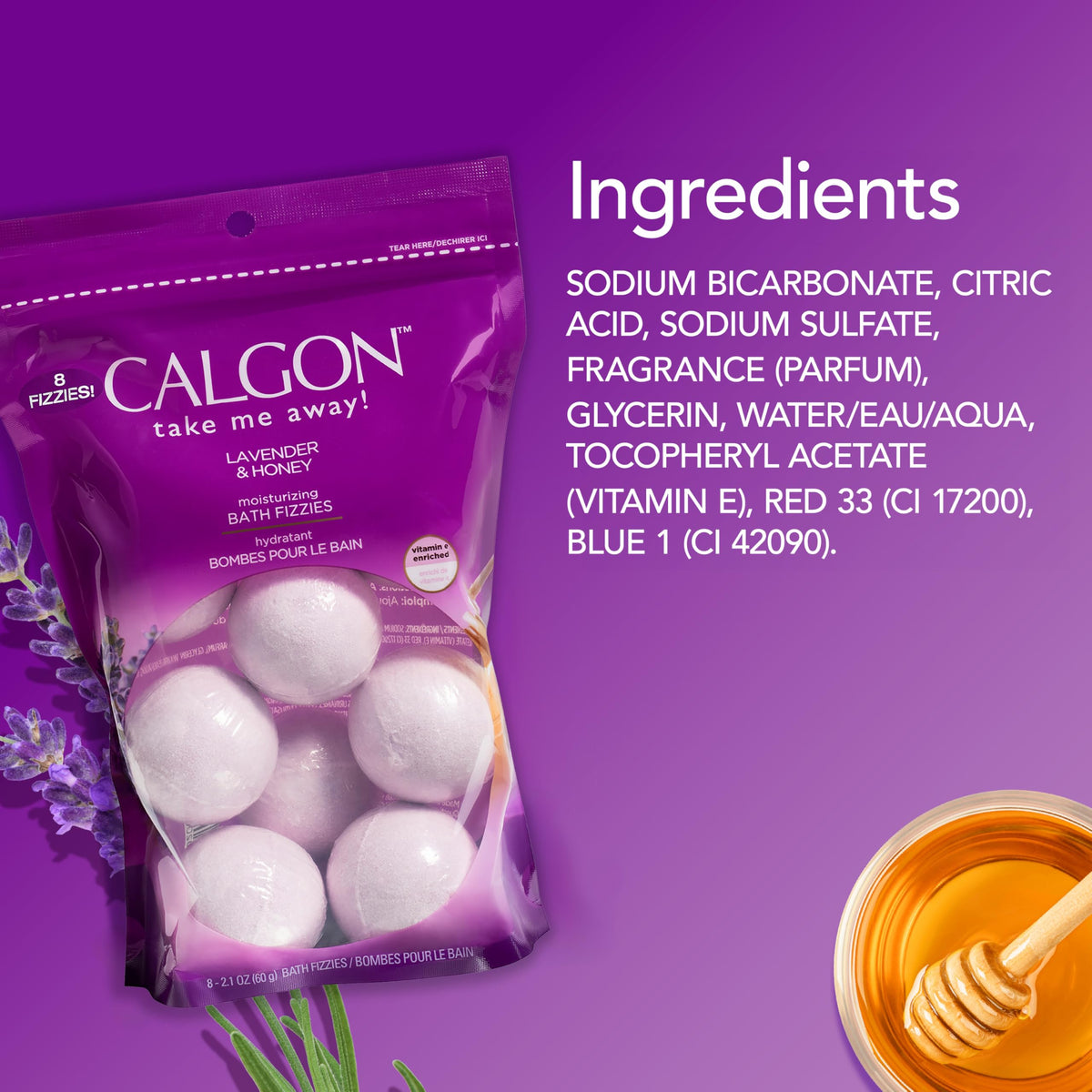 Calgon lifestyle scene of bathtub with fizzies creating a relaxing soak