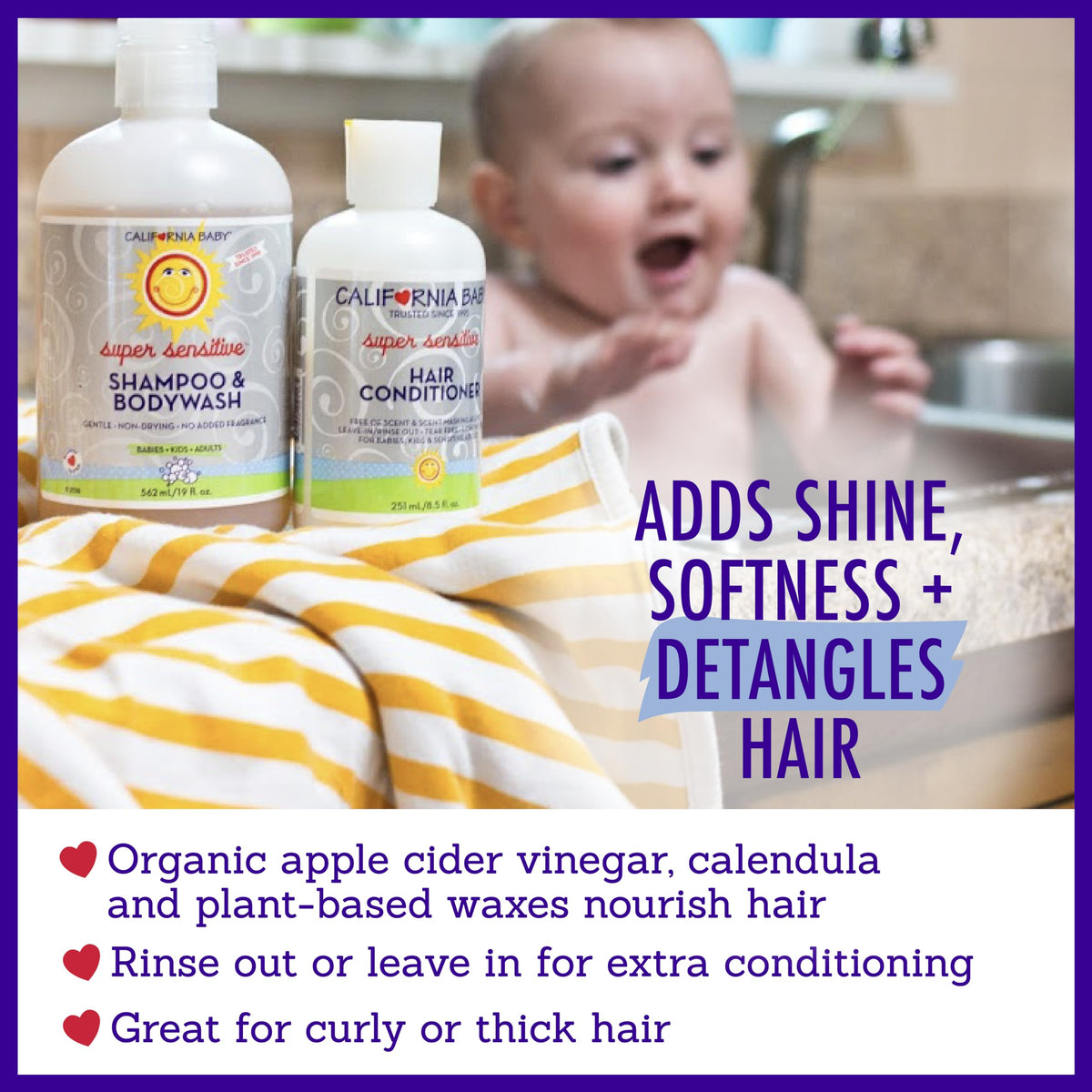 California Baby conditioner pouring to show smooth consistent formula