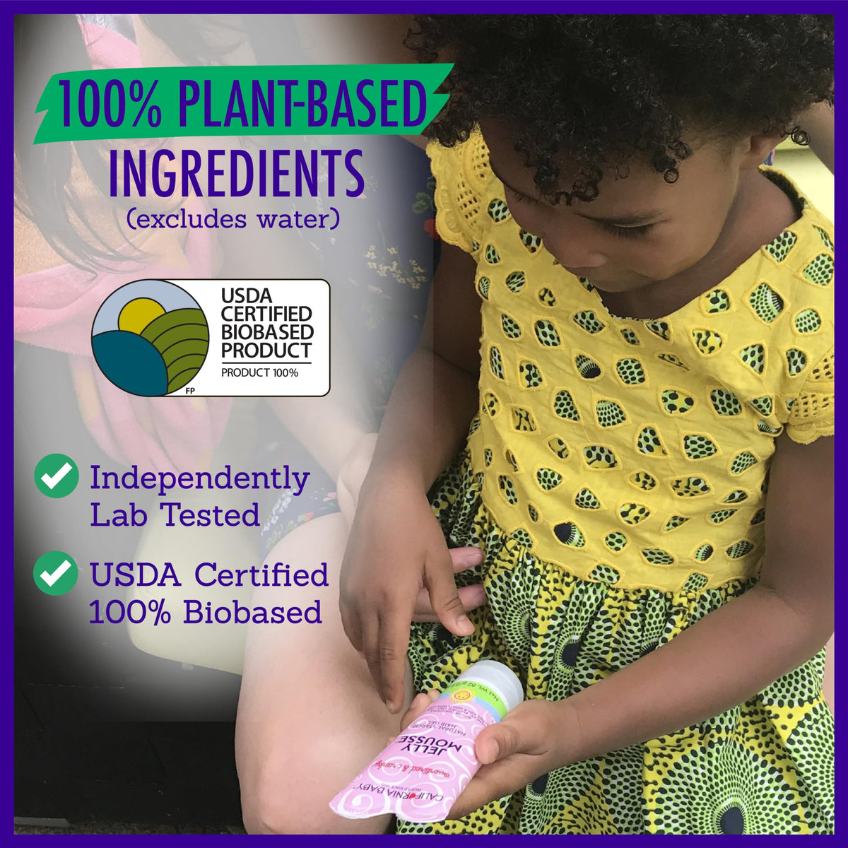 California Baby ingredient label panel focusing on plant-based, clean formulation