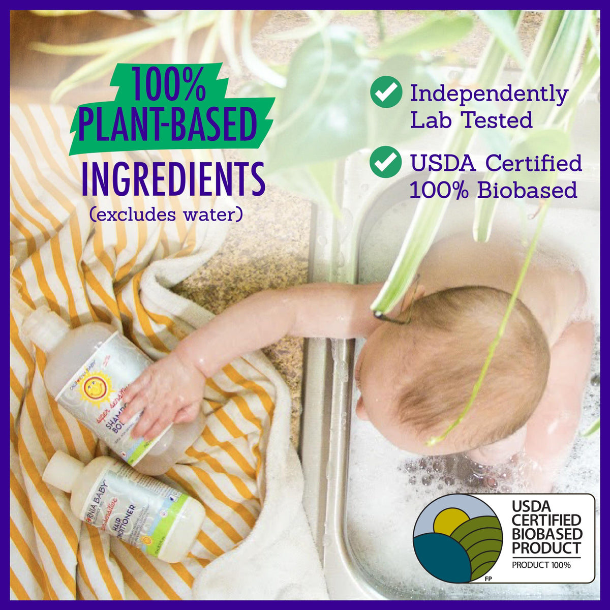 California Baby product label showing plant-based certification and ingredients
