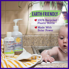 California Baby bottle styled on bathroom counter suggesting daily use