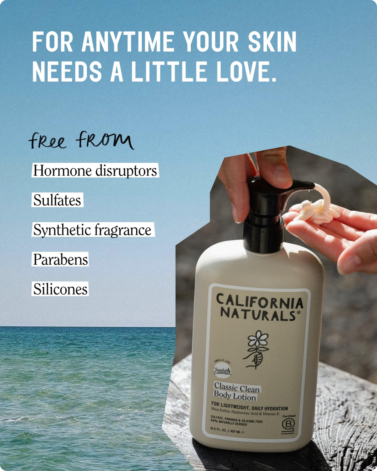 California Naturals bottle staged in bathroom to show everyday routine convenience benefit