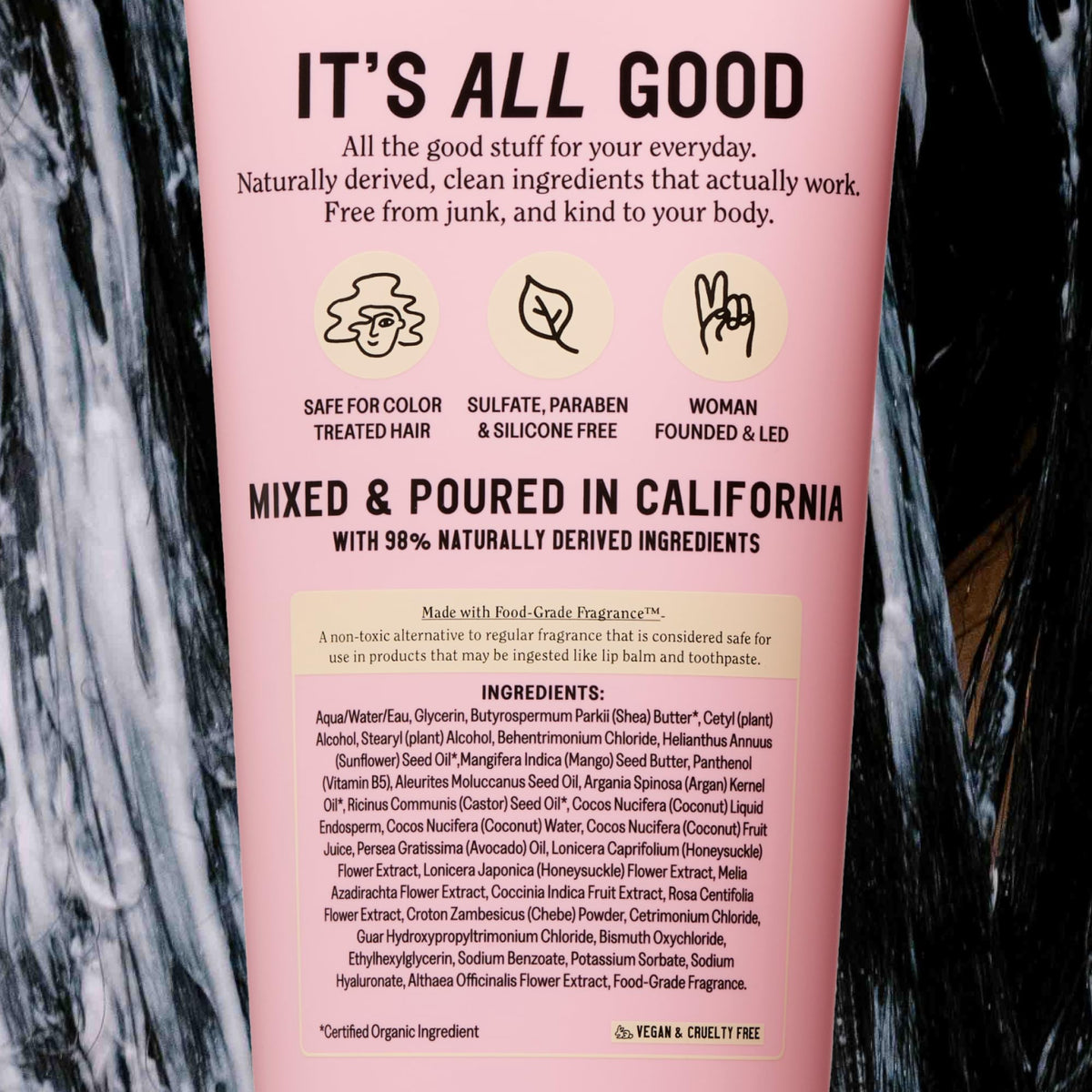 California Naturals label close-up with vegan and Leaping Bunny certification