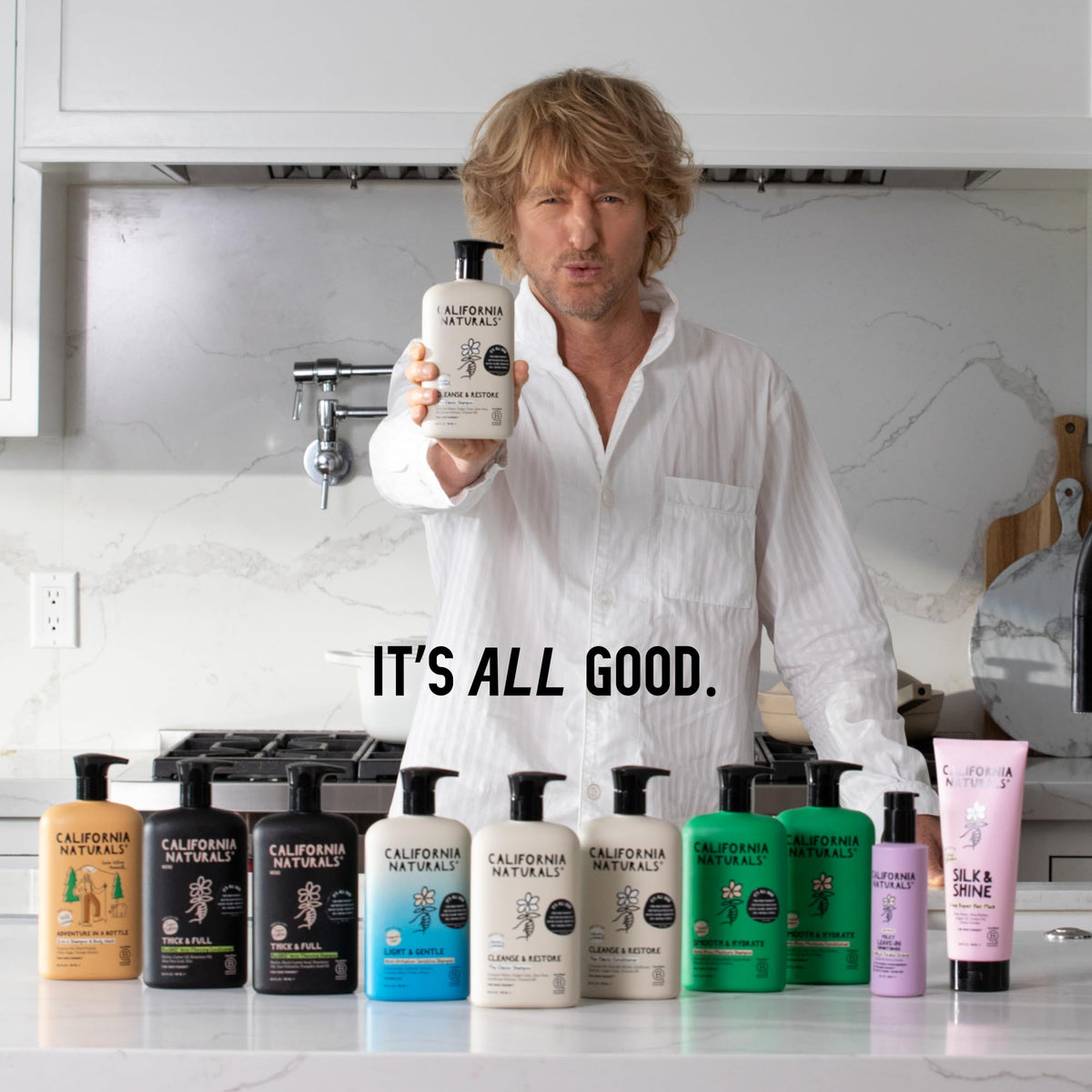 California Naturals on bathroom shelf evoking routine hair-care benefits