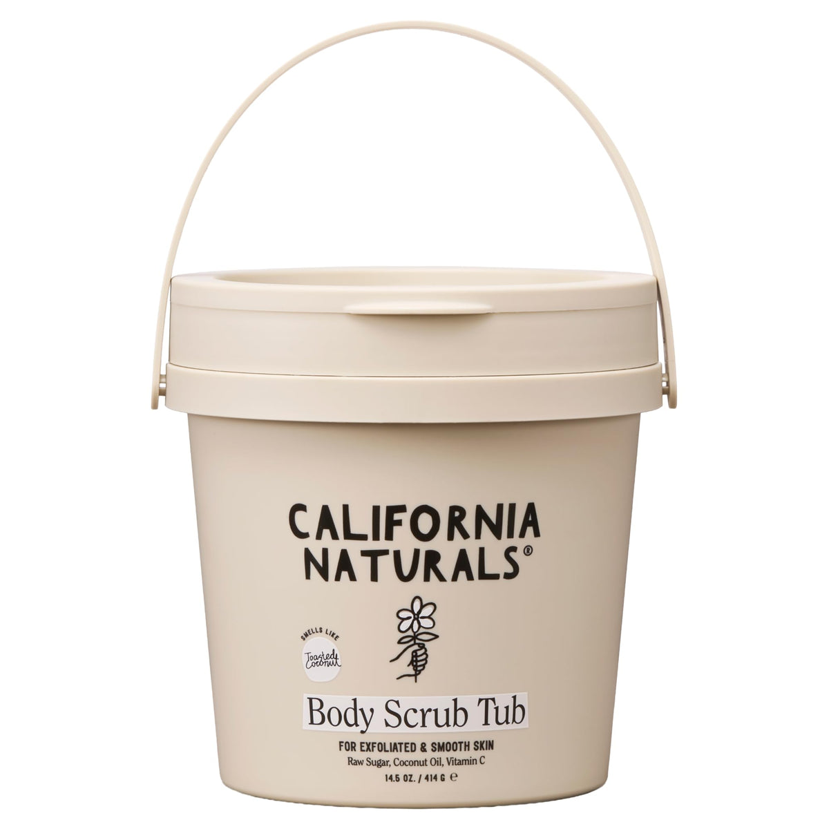 California Naturals front tub showing toasted coconut scent and size benefit